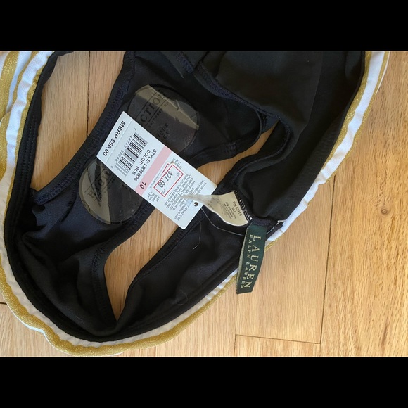 Ralph Lauren polo bathing suit bottom black with gold/white stripe flap NWT - Picture 4 of 4